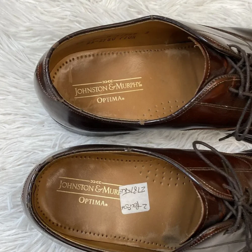 JOHNSTON & MURPHY Optima Sz 9.5 Brown Leather Oxford Made in USA